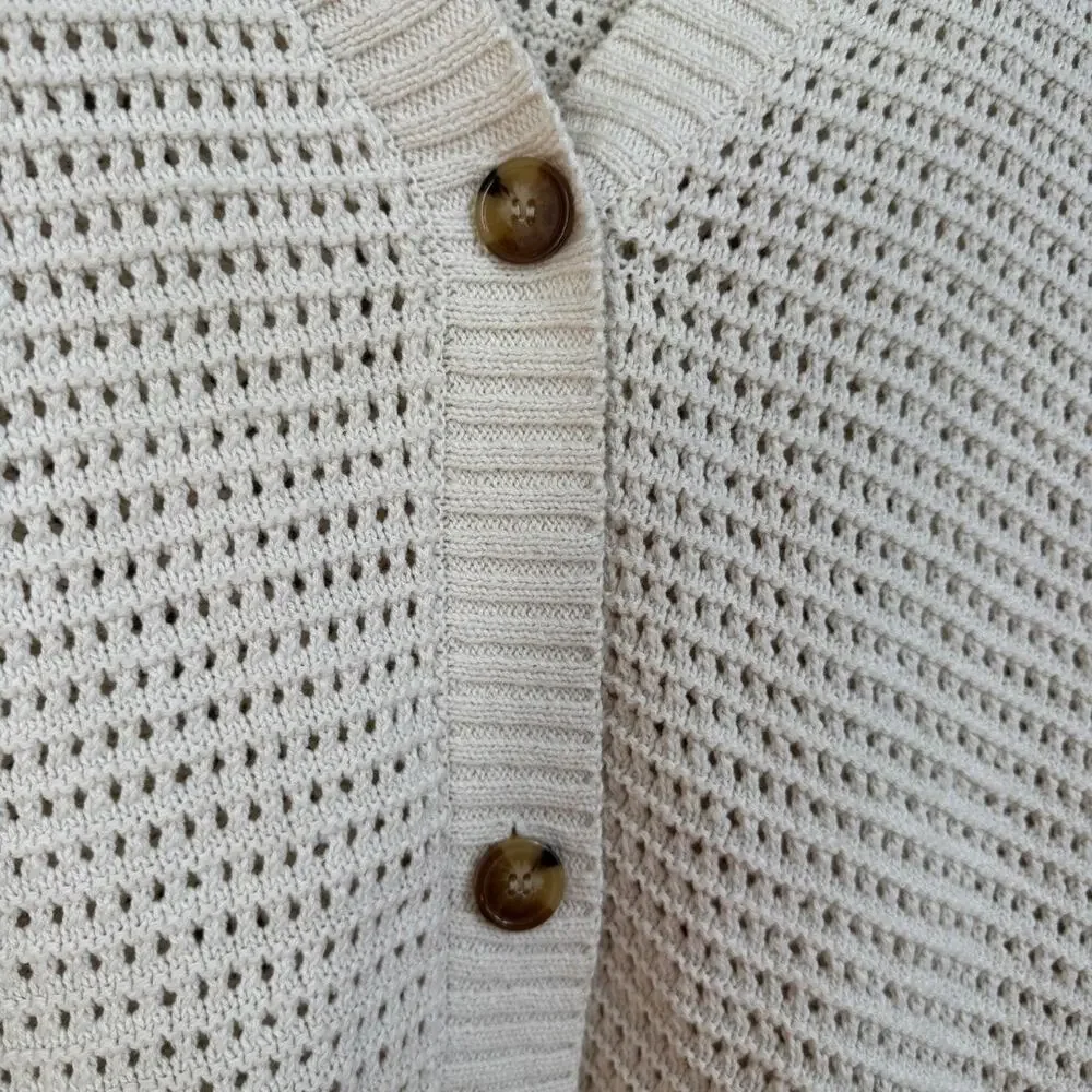 Sanctuary Slouchy Cotton Open Knit Cardigan Cream Women's M Cottagecore Boho